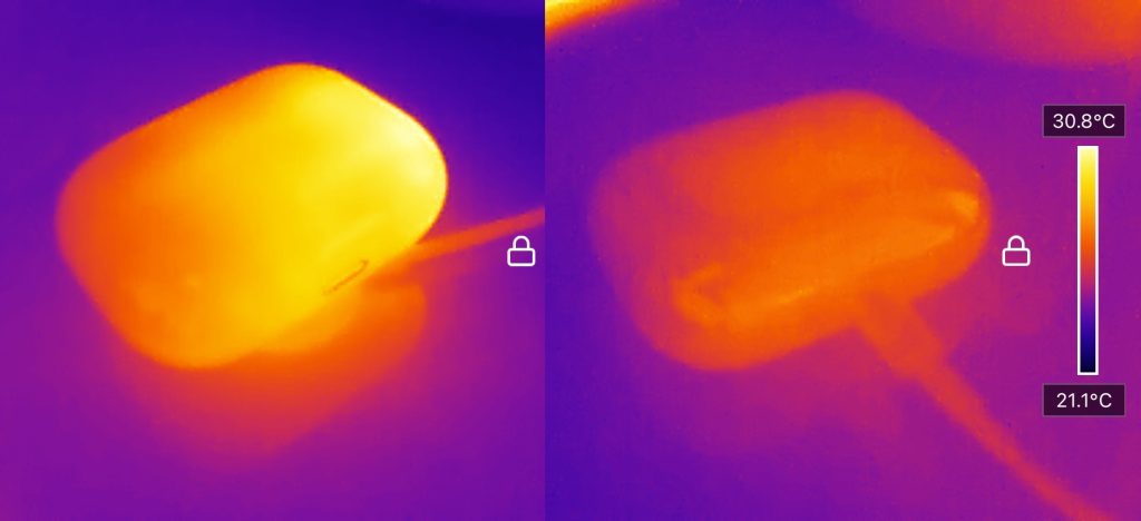 Thermal image showing heat from inductive charging