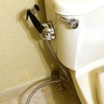 Bidet shower spray handle in bathroom