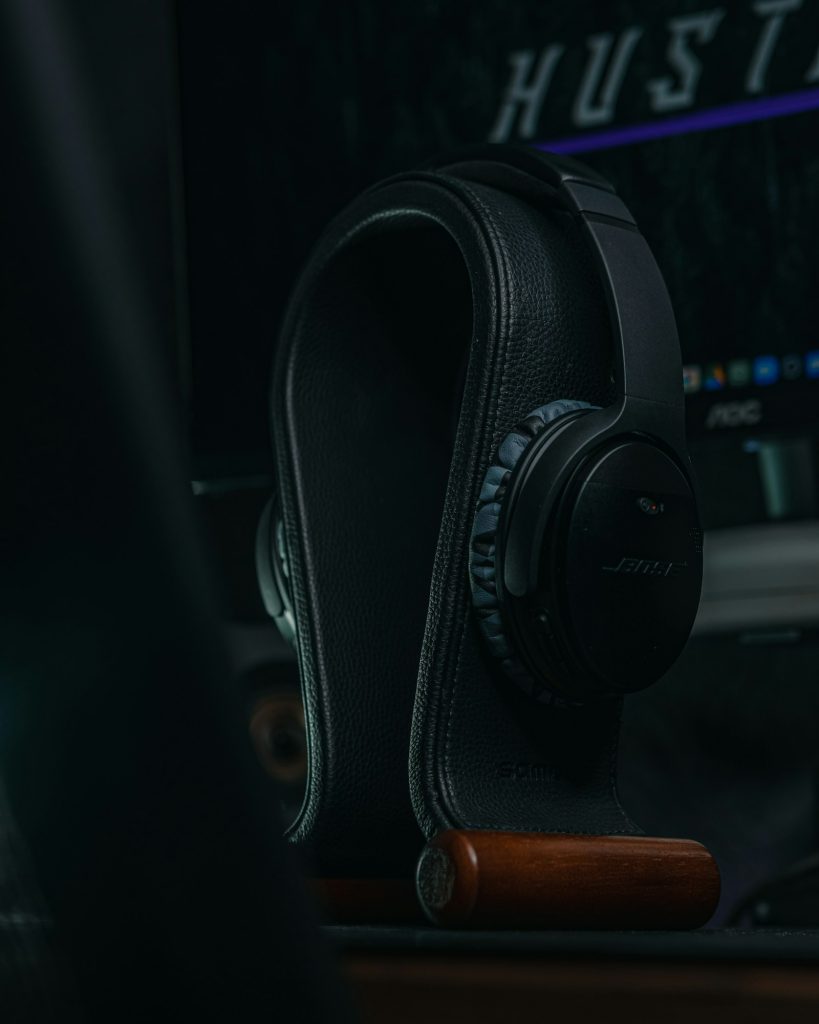 Over-ear headphones on a desk