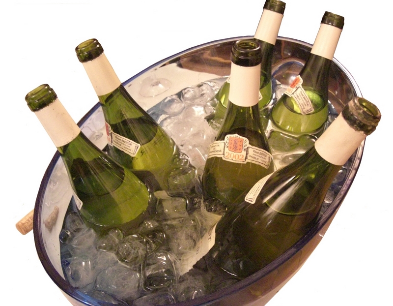 Bottle chilling in an ice bath bucket