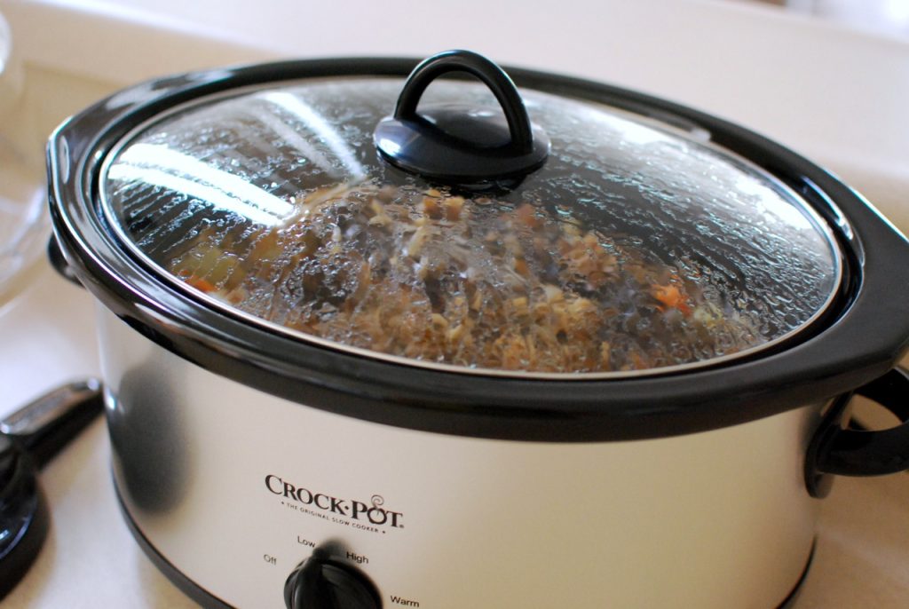 Crock-Pot style slow cooker on a counter