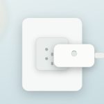 Unbranded editorial illustration of a smart plug mini controlling a warm lamp