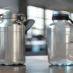 AI-generated comparison of two unbranded travel water bottles, one flip-lid insulated bottle and one wide-mouth bottle