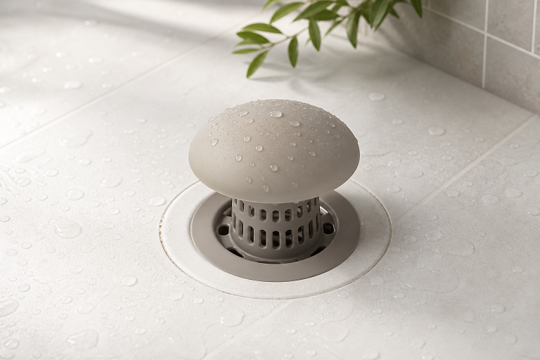 Generic silicone bathtub drain hair catcher in a shower drain